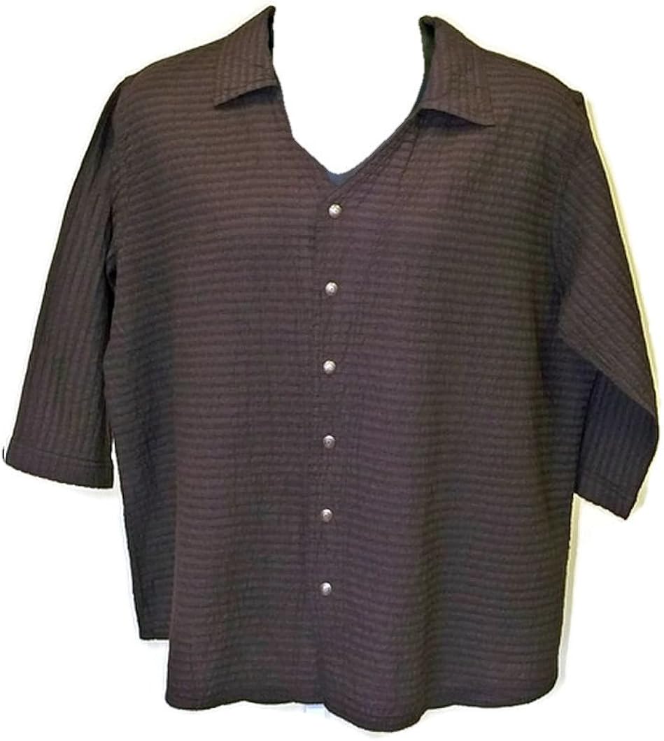 Ezze Wear Women's Mirage Gauze 3/4 Sleeve Snap Shirt Brown 4X (Brown
