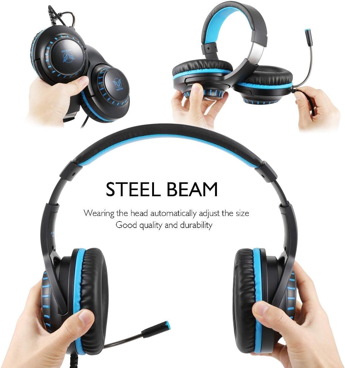Pacrate Gaming Headset for PS4 PC Xbox One Headset with Microphone Noice Cancelling Stereo Surround Sound Headphone with LED Light Intense Bass for PC Laptop Mac (Black Blue): Home Audio & Theater