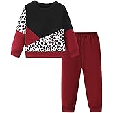 Jecson Toddler Girl Outfits Kids Fall Clothes Toddler Girl Sweat Set 2Pcs Baby Leopard Sweatshirt and Solid Pants