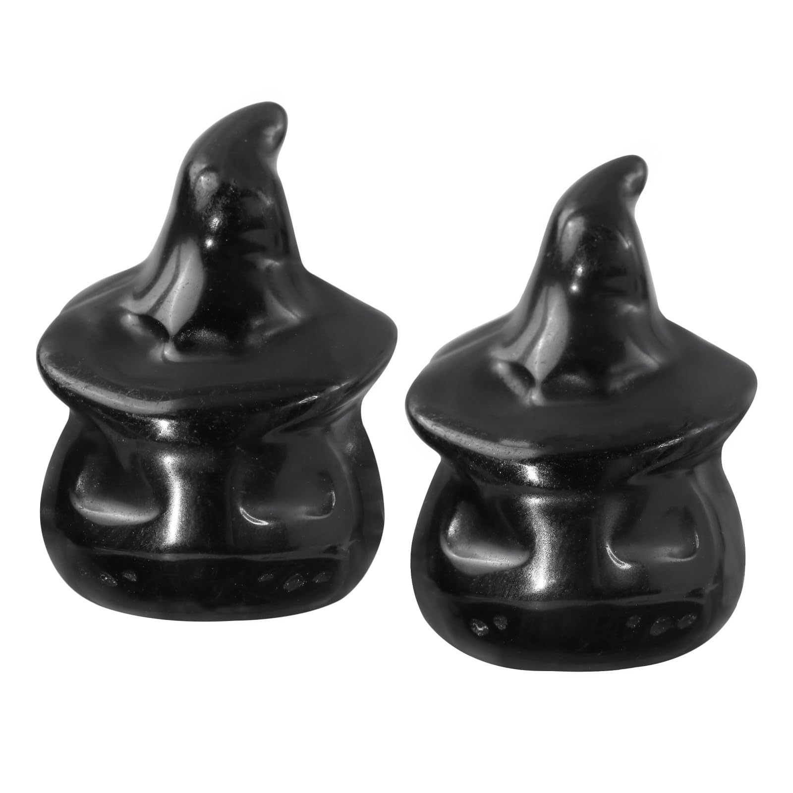 Nupuyai 2pcs Obsidian Mini Crystal Stone Halloween Skull Pumpkin Statue Set, Carved Stone Figurine Healing Stone Figure Ornament Home Party Decor