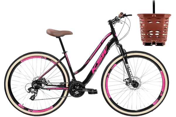 Bicicleta Aro 29 Feminina KSW Sunny Tipo Retrô C/Cesta Marrom Estilosa Relação 3x7v e Freios a Disco