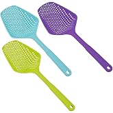 Goeielewe 3-Pack Food Scoop Colander Strainer Slotted Spoon with Handle, Plastic Heat-Resistant Large Slotted Strainer and Skimmer for Pasta, Vegetables, Salad (3 Colors)