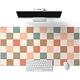 Boho Checker Desk Mat Beige Checkerboard Mouse Pad Large Aesthetic Desk Pad Extended Gaming Mousepad XXL Keyboard Pad Computer Laptop Mouse Mat Office Desktop Decor Pad 31.5x15.7 in