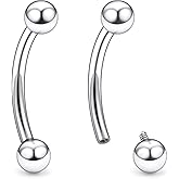 Ruifan 20g 18g 16g 14g 12g 8g 6g 4g 2g Rook Piercing Jewelry Titanium Internally Threaded Curved Barbell Eyebrow PA Tragus Helix Conch Lobe Earrings Lip Rings Body Piercing Jewelry For Women Men