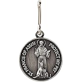 Silver Toned Saint St Francis Protect My Pet Collar Medal with Blank Back, 1 Inch