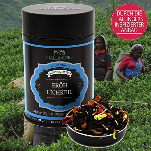 Hallingers Fröhlichkeit - Loser Schwarz-Tee mit Katzenpfötchen, Rosenblüte & Waldbeere (Dose) - Geschenkideen Weihnachten & Geschenke Adventskalender | Geburtstag Glückwunsch Genesung Danke Freundscha – Bild 6