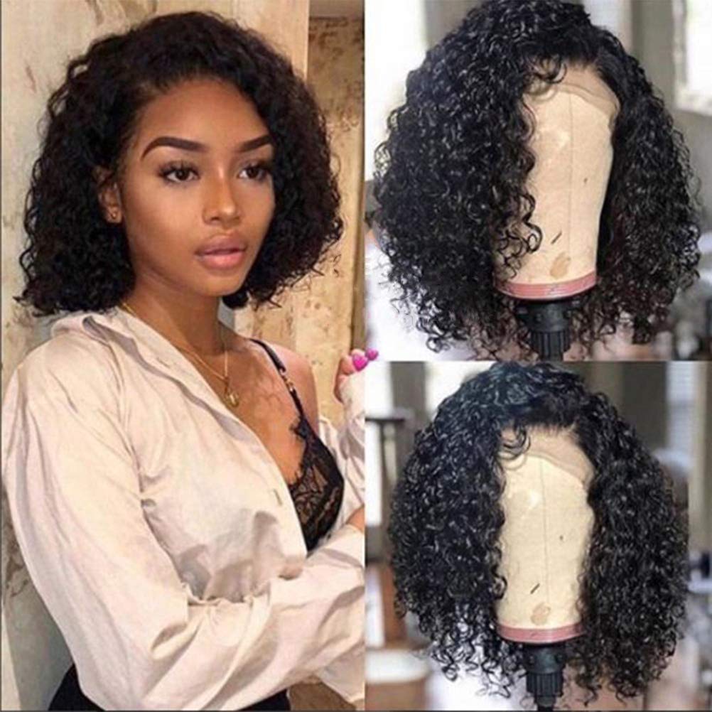 Short Wavy Hair Wigs for Women Curly, Human Hair Wigs, Short Human Hair Lace Front Wigs, Looking Heat Resistant Fiber Wigs (Black)