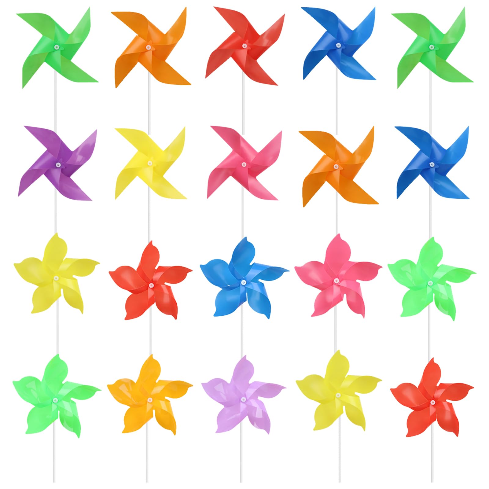 Fadcaer 20 PCS Plastic Solid Color Pinwheel, Multicoloured Wind Spinners for Garden and Lawn, DIY Windmill Set for Outdoor Decor, Fun Carnival Party Decoration