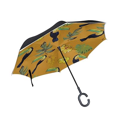 Double Layer Inverted Inverted Umbrella Is Light And Sturdy Cute Tropical Pattern Toucan Birds Flowers Reverse Umbrella And Windproof Umbrella Edge N