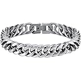 LUCKY2+7 Mens Bracelet - Stainless Steel Fold Over Clasp Cuban Chain Bracelets Mens Jewelry Gifts for Dad Grandpa Husband