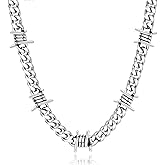 FEEL STYLE Barbed Wire Cuban Link Chain for Men Women Stainless Steel Thorns Choker Necklace Hip-hop Punk Gothic Jewelry 16-22inch