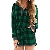 Artfish Women Pajama Shorts Set Soft Plaid Loungewear Comfy Pjs