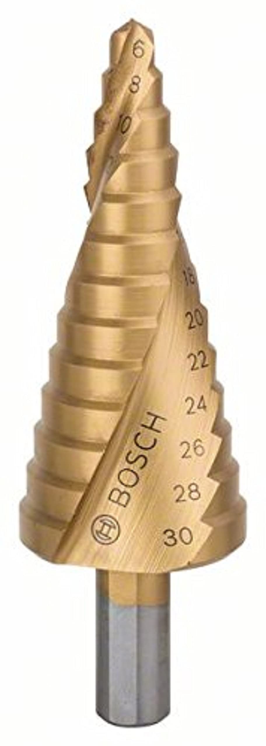 Bosch 2608587430 4/6/8/10/12/14/16/18/20/22/24/26/28/30 mm HSS-TiN Step Drill Bit