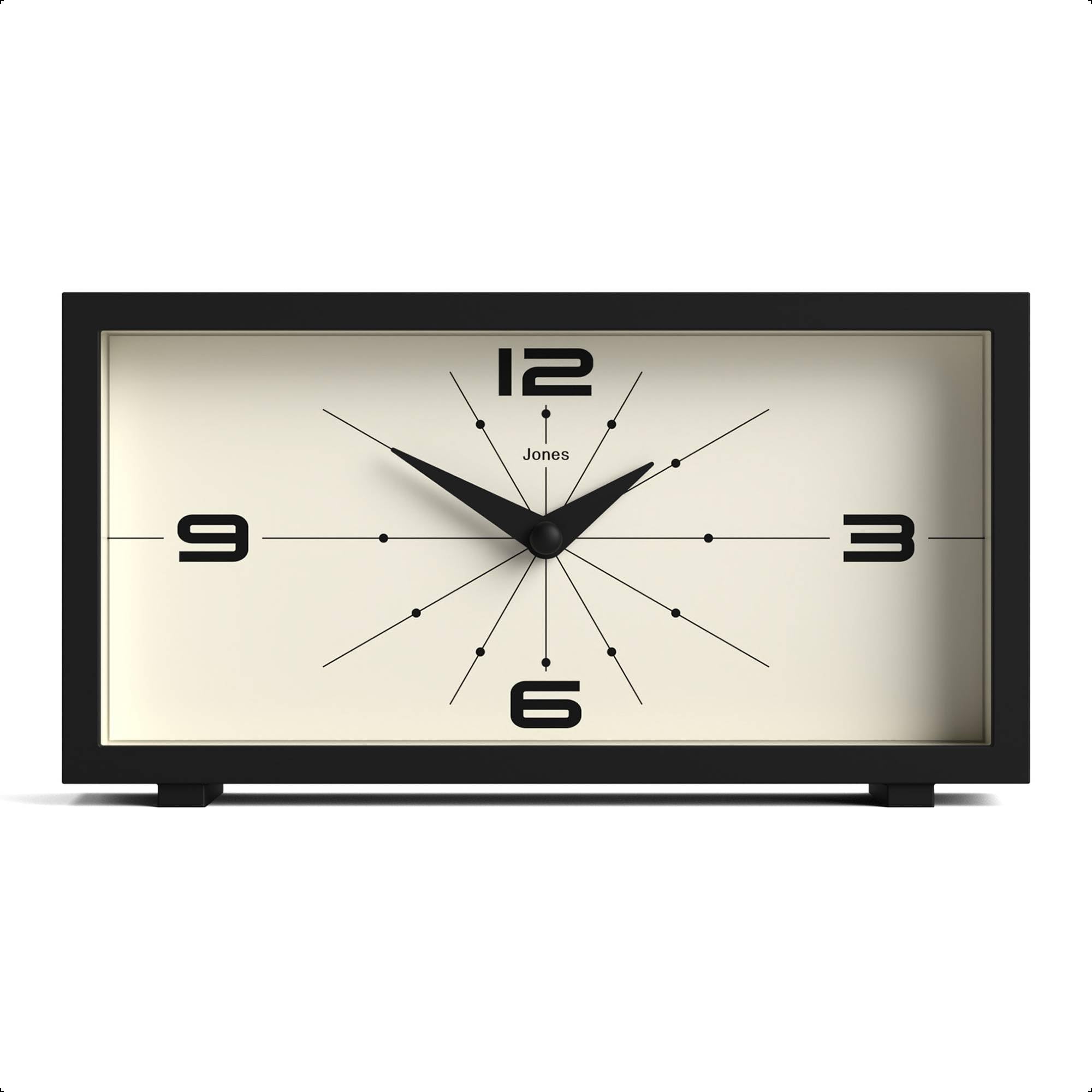Jones Clocks® Odeon desk clock | Modern rectangular design | Black | Stylish retro look for shelf, table, mantel or bedside