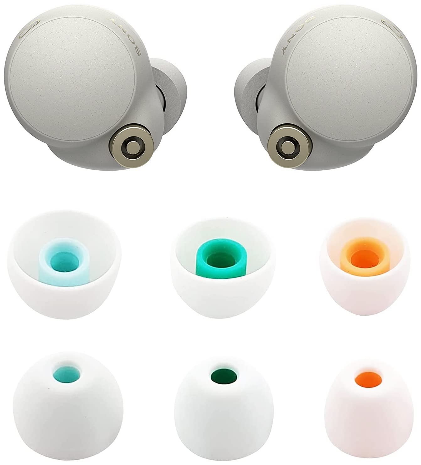 ALXCD Eartips Compatible with Sony WF-1000XM4 Earbuds, 3 Pairs Soft Silicone Ear Tips, Sound Isolating, Reusable, White
