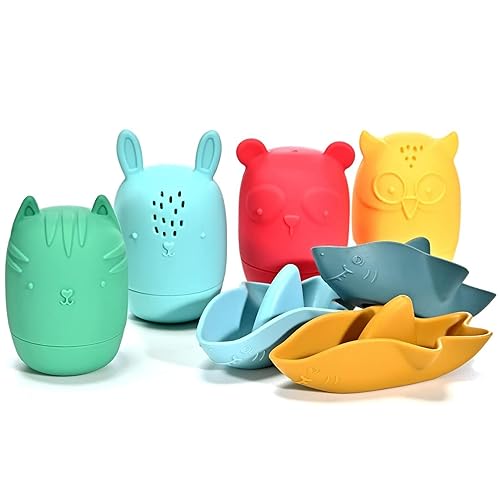 7-Piece Mold Free Silicone Baby Bath Toy Set for Infants 6-12