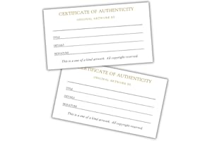 Certificate of Authenticity of Original Artwork 50pk 2x3.5” Cards Small Painter Collector Artist Gallery Collectible Fill In 