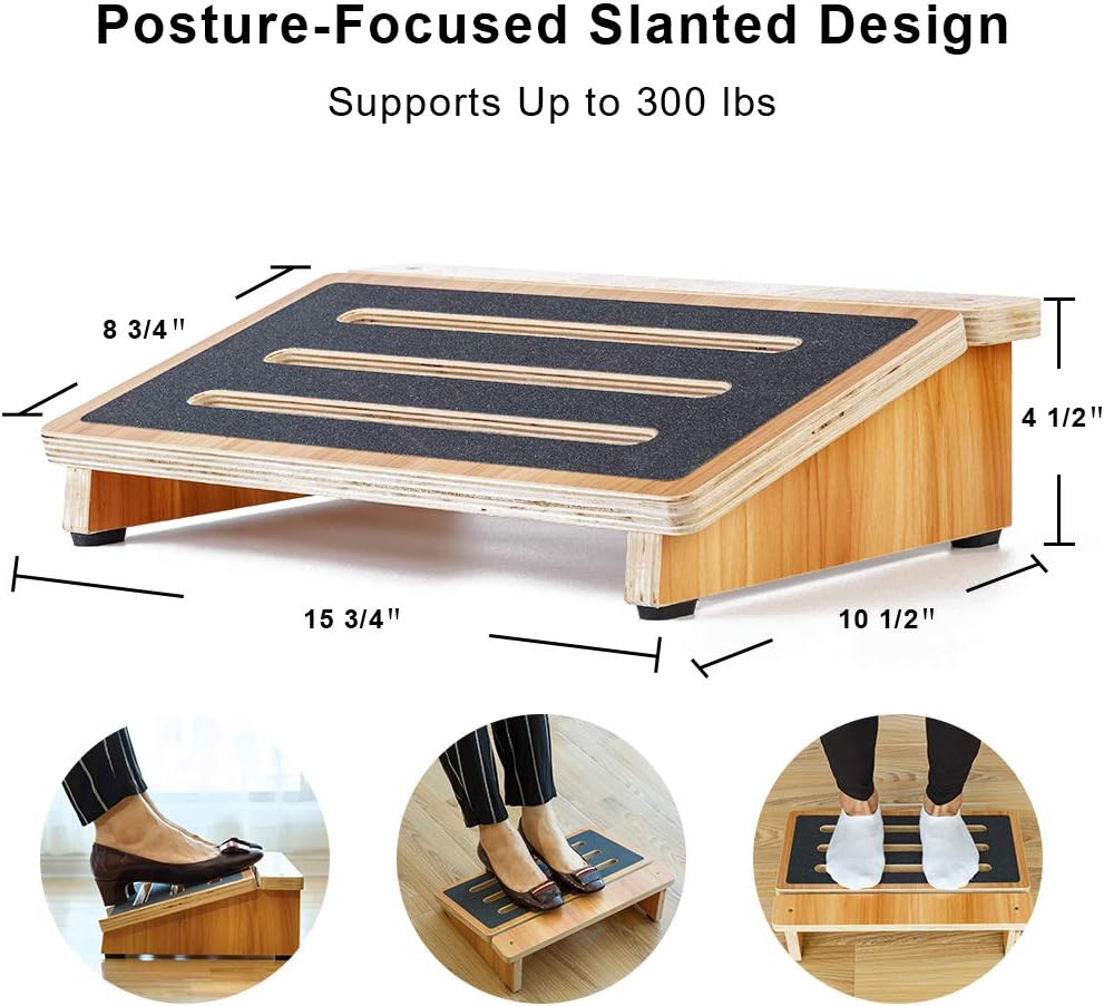 StrongTek Under Desk Foot Rest for Home and Office Chairs, Portable Ergonomic Posture Support for PC Gaming or Work Standing Desks, Slanted Non-Slip Step Stool, Wood: Furniture & Decor