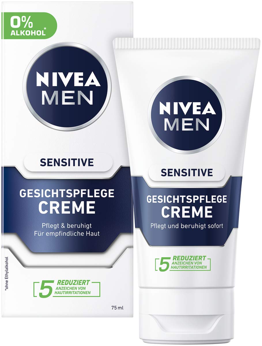 NIVEA Men Sensitive Face Care Cream Pack of 2 (2 x 75 ml) Moisturising Cream for Men with Sensitive Skin Soothing Face Cream