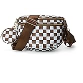 LLZYARWY Fashion Bum Bags for Women, Checkered Crossbody Bag,Large Nylon Belt Purse Fanny Packs, Nylon Sling Bags with Shoulder Strap, Large Capacity Checkered Purse Bag With Coin Pocket (khaki)
