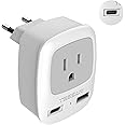 European Power Plug Adapter, TESSAN International Type C Travel Plug with 1 USB-C Port and 1 USB A Port, Outlet Adaptor for U