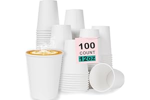 COOLCAP Paper Coffee Cups 12 OZ Disposable Hot and Cold Cups, Leak-Proof White Cups for Coffee, Tea, Ideal for Home, Office, and Events (100 Count)