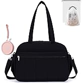 Small Gym Bag for Women, Travel Duffle Bag with Shoe Bags and Coin Pouch, Carry on Weekender Bag, Portable Overnight Bag for Yoga, Pilates, Swimming, Black