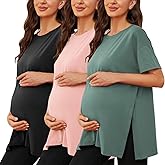 Liu & Qu Women's Maternity Shirts Short Sleeve Pregnancy Tops Loose Split Side Tunic Blouse Mama Clothes 3 Packs