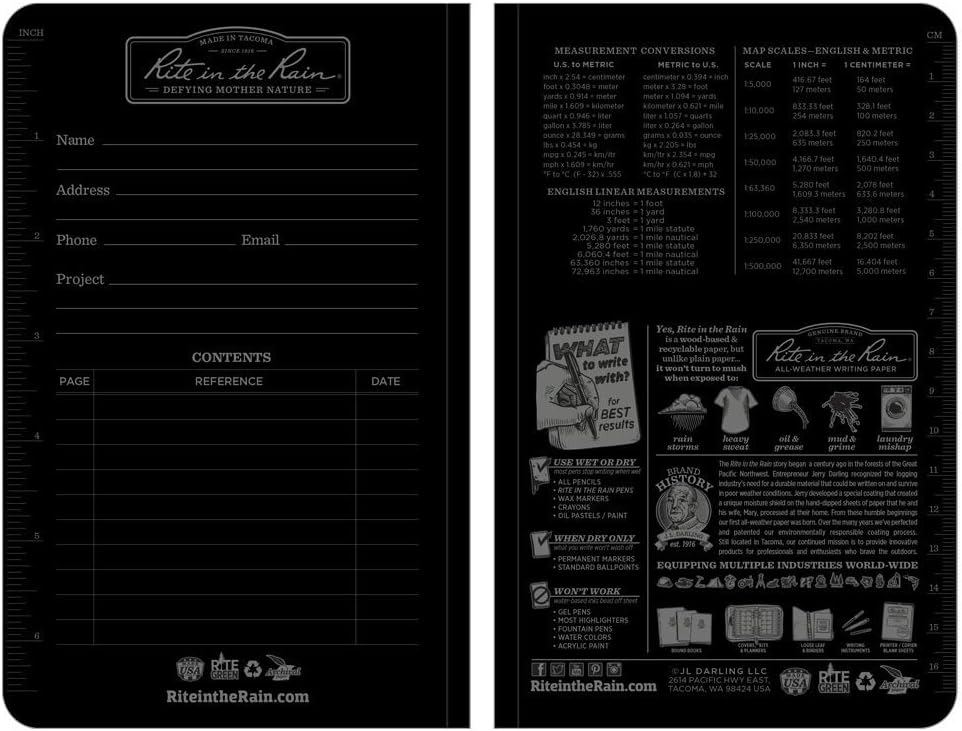 Rite in the Rain Memo Book, Side Bound Field Flex Cover, 4⅝" x 7¼" (64 Sheets) - Black, 7.25 x 4.625 x 0.375 - Image 3