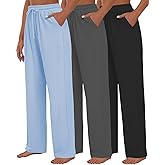 Kivdol 3 Pack Womens Yoga Sweatpants Wide Leg Lounge Pajamas Pants Drawstring Workout Comfy Joggers Sweatpants Pants Pockets