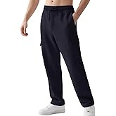 Gihuo Cargo Sweatpants for Men Athletic Baggy Fleece Pants Open Bottom Wide Leg Drawstring Joggers with Pockets