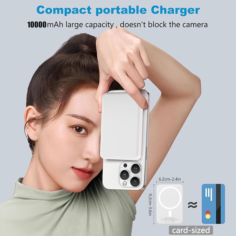 Powerbank pour MagSafe, batterie externe magnétique sans fil 10 000 mAh, charge rapide, batterie externe portable sans fil avec USB-C pour iPhone 12, 13, 14, 15, 16, 17