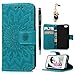 MOLLYCOOCLE iPhone SE 5S 5 Case, Wallet Case Embossed Sunflower Blue PU Leather Kickstand Magnetic Flip Folio Card Holders Slots Hand Strap Cover Case for iPhone SE 5S S