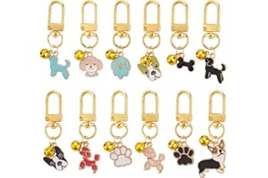 DELORIGIN 12pcs Pets Collar Pendants for Cat, Dog Paw Bone Enamel Pet Small Bells with Swivel Clasps Colorful Clip-on Charms for Cat Dog DIY Craft Keyring Pendants Bag Decor