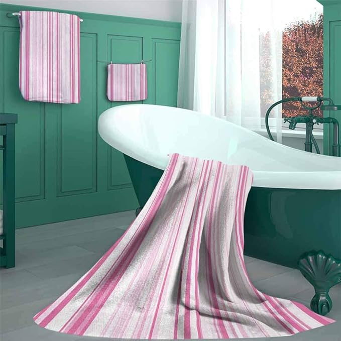 Pale Pink 100 Cotton 3 Piece Striped Bath Towel Set