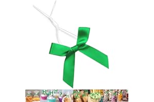 GUIFIER 50 Pack Green Pretied Bows, 3" Satin Ribbon Twist Tie Bows for Treat Bags, Pre Tied Ribbon Bows Twist Tie for Crafts, Twist Bows Tied Bows with Wire for Gift Bags, Popcorn Bags, Candy Bags