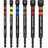 Klein Tools 32940 SAE Magnetic Hollow Impact Nut Drivers Set, 6-Piece Color Coded Hollow Power Nut Driver with Extended Reach, 6 SAE Sizes