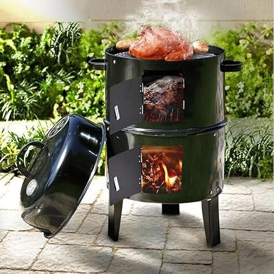 Warmiehomy BBQ Charcoal Grill Smoker 2 Tier with Temperature Gauge 80x40cm