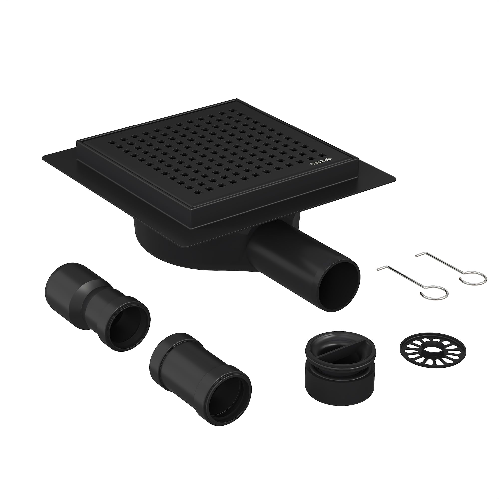 Neodrain Shower Drain Square 360° Siphon Stainless Steel Floor Drain Shower Black with Odour Trap Hair Strainer Drain Channel Shower Drain 15 x 15 cm