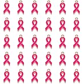 WsjiaboFux 30Pcs Pink Breast Cancer Awareness Charms Enamel Ribbon Pendant Charm Jewelry DIY Accessories Beading Supplies for Necklace Bracelet Making Crafts