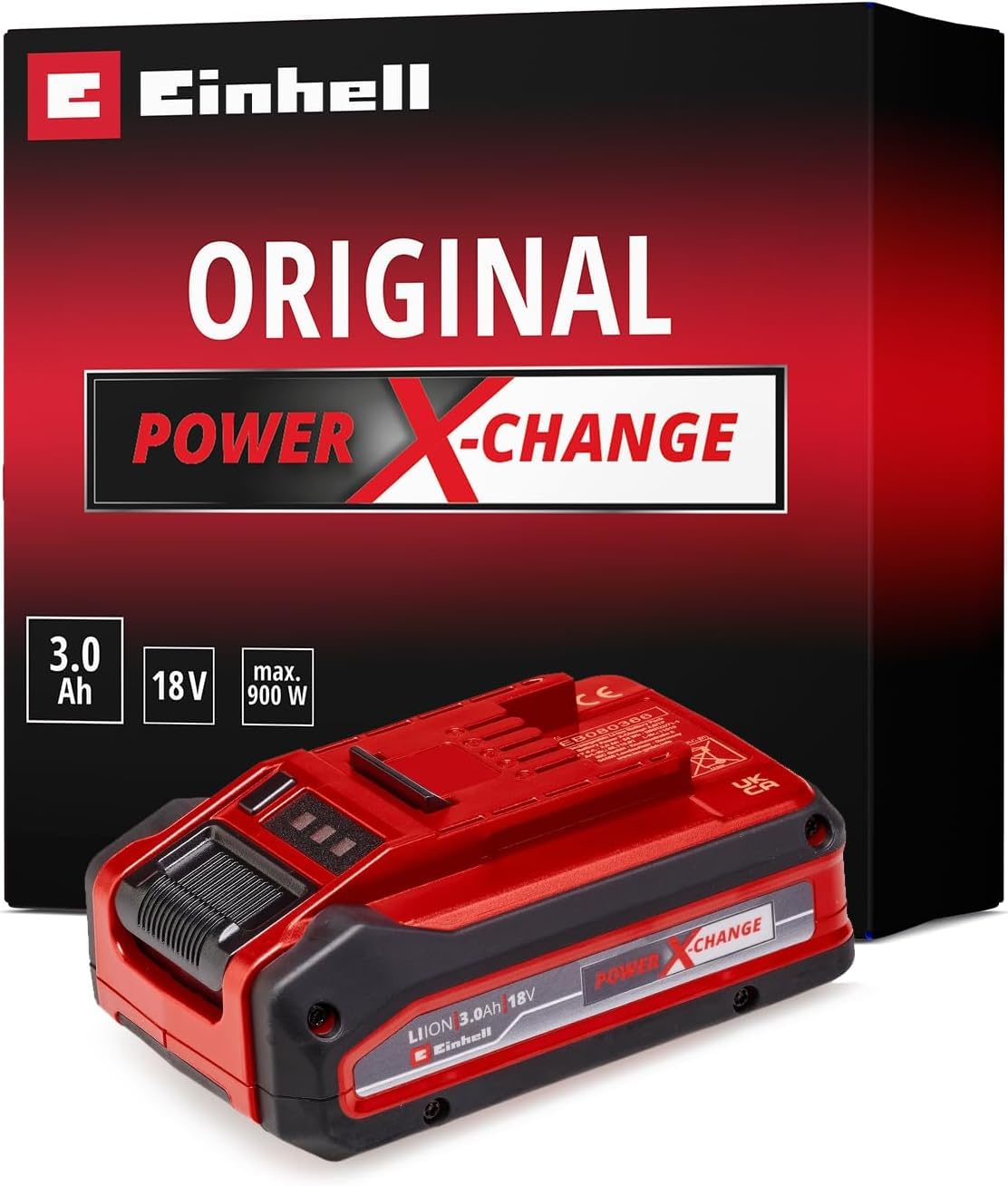 Einhell 18V 3.0Ah Plus Lithium-Ion Battery Power X-Change, 2nd Generation, Extra Power For Intensive Operation, Universally Compatible With All Einhell PXC Power Tools And Garden Machines