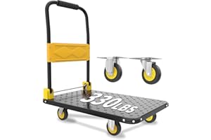 DIAMONDFORGE Foldable Push Cart Dolly, 330lbs Flat Bed Carts with Wheels & Anti-Collision Strips, Heavy Duty Platform Truck for Household Tasks, Moving, 360° TPR Mute Wheels, Easy Maneuver, Black Yellow