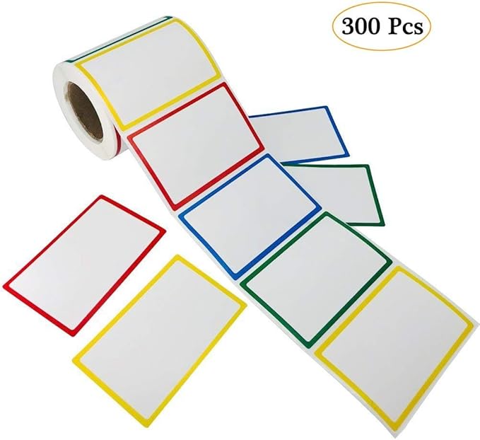 Plain Name Tag Labels Colorful Border Name Tag Stickers, 300 Stickers