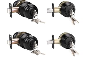 KNOBWELL 2 Pack All Keyed Same Entry Door Knob and Single Cylinder Deadbolt Combo Set, Black Exterior Door Knobs with Lock and Key for Entrance and Front Door, Keyed Alike Deadbolt and Door Knob Set