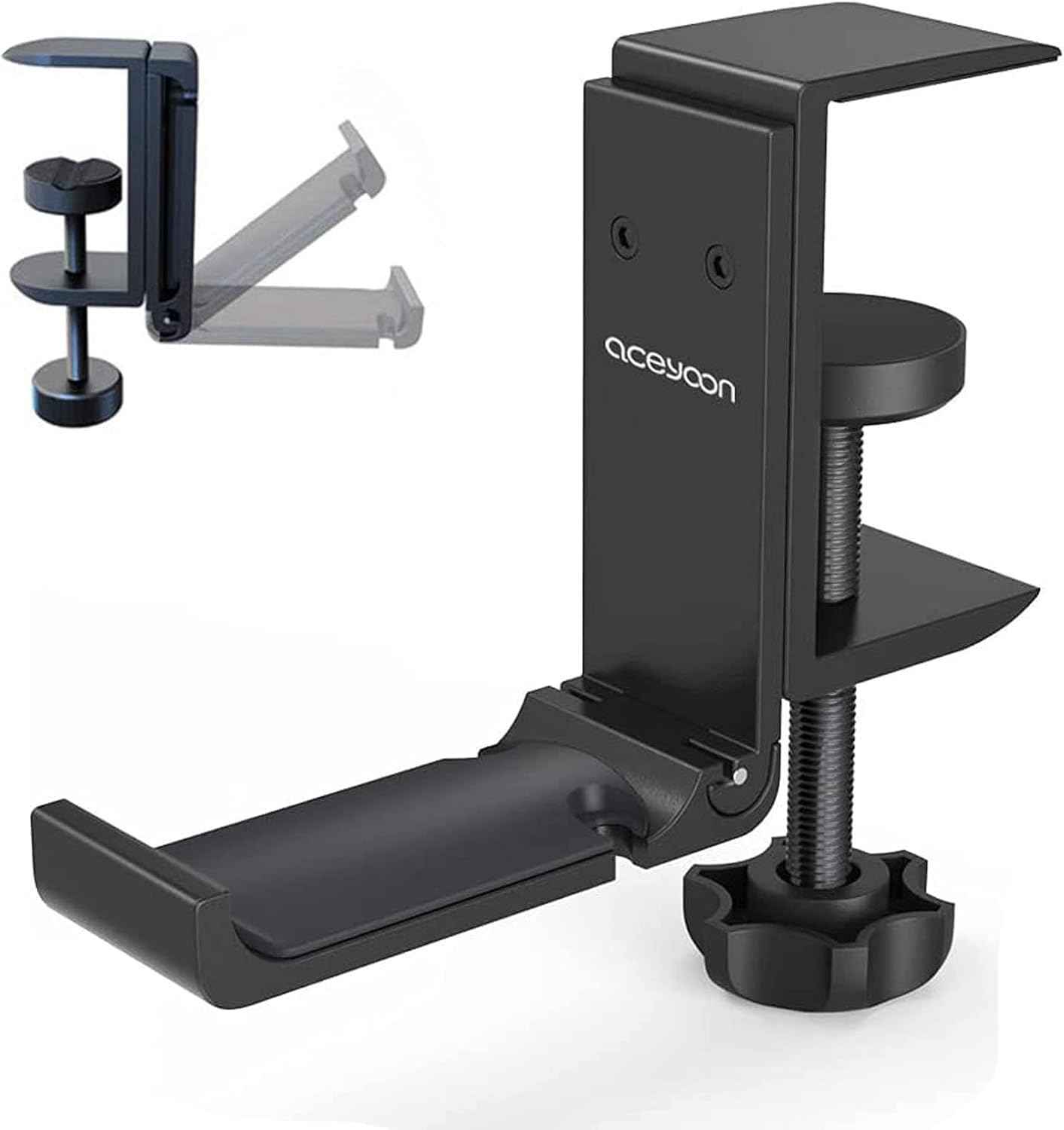 aceyoon Headset Halterung, Faltbar Headset Ständer Tisch Aluminium Kopfhörer Ständer mit Kabel-Organizer Headphone Haken für Gaming Headset (Schwarz)