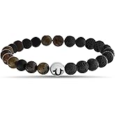 True Religion Black Horseshoe Bead 8 Inch Long Stretch Bracelet for Men Stainless Steel