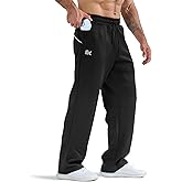 BROKIG Mens Wide Leg Sweatpants Zip Pockets,Loose Fit Tall Athletic Open Bottom Workout Sweat Pants Lounge Pants for Men(Small,Black)
