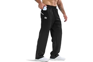 BROKIG Mens Buttlift Workout Sweatpants Open Bottom Jogging Track Sweat Pants Straight Leg Baggy Joggers with Zip Pocket
