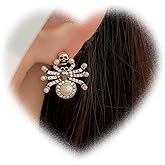 W WEILIRIAN Gothic Crystal Spider Earrings for Teen Pearl Spider Earrings Spider Skull Earrings Rhinestone Spider Stud Earrings Jewelry for Women