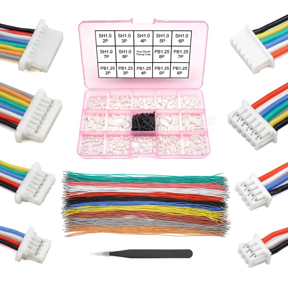 Elechawk SH1.0 to PB1.25 Pre-Crimped Cables and Connectors Kit - 20cm, 200pcs, Silicone, Drone Cable Kit